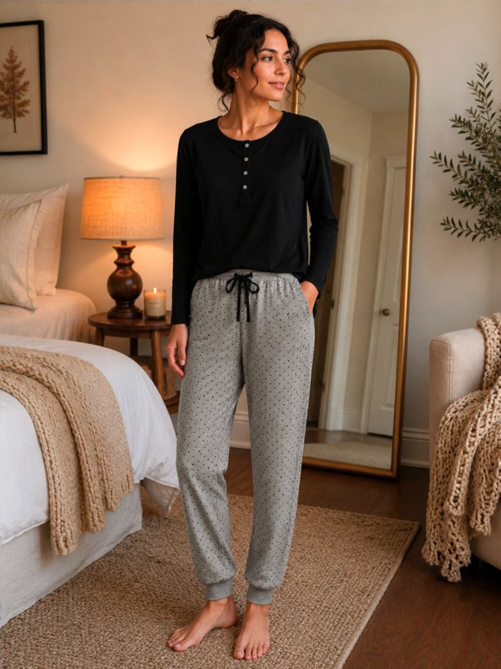 Relativity Pajama Lounge Set Medium Black Gray Cozy Sleepwear NWOT